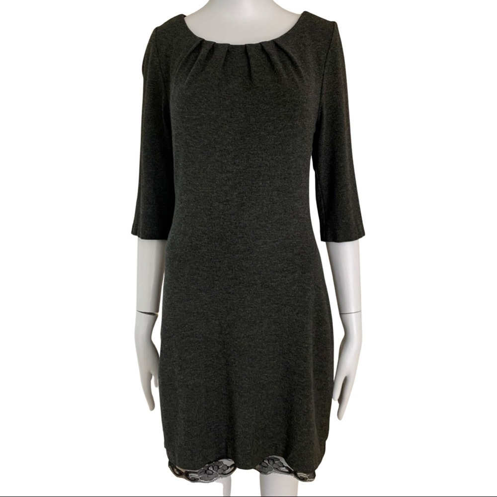 TRINA TURK Knit Lace Hem Charcoal Grey Dress